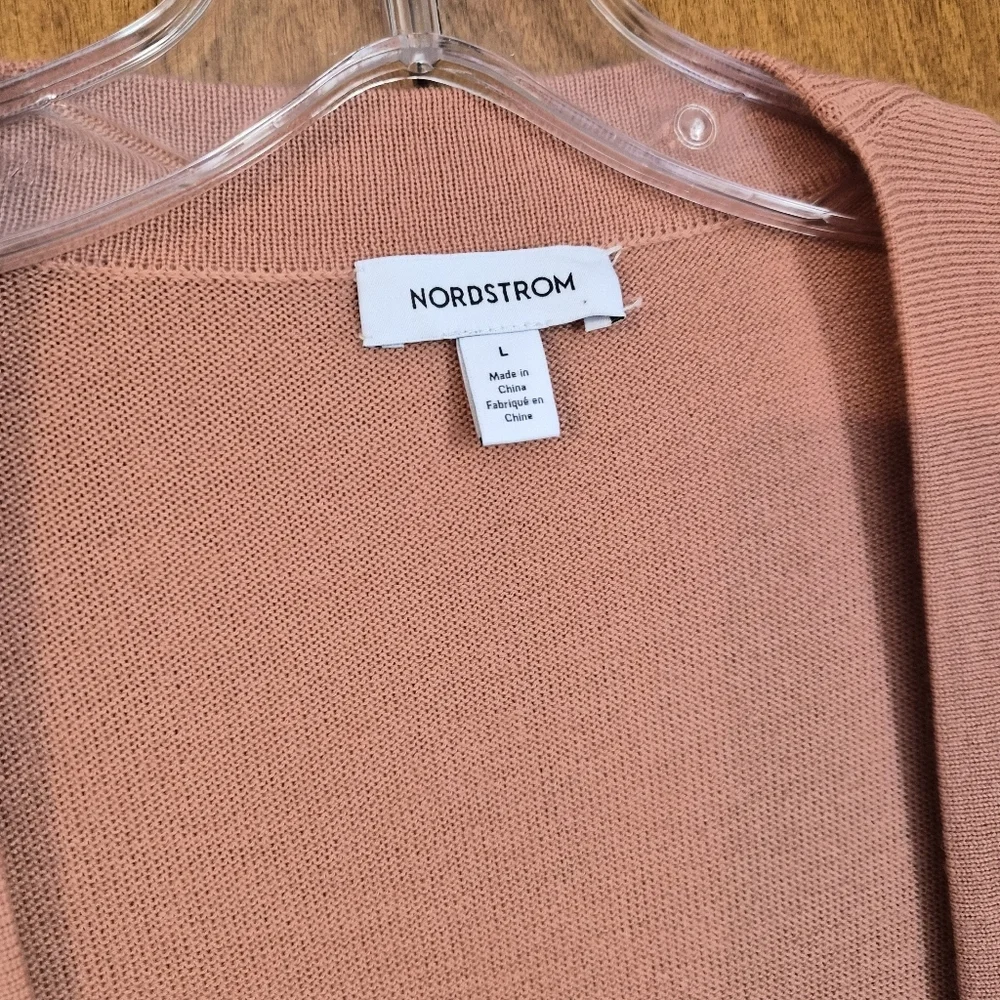 NORDSTROM Women Pink Puff Long Sleeve Open Front Cardigan Size Large